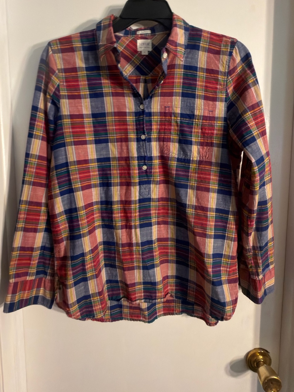 J. Crew Casual Red & Blue Plaid Tunic Shirt - Lightweight Button Popover